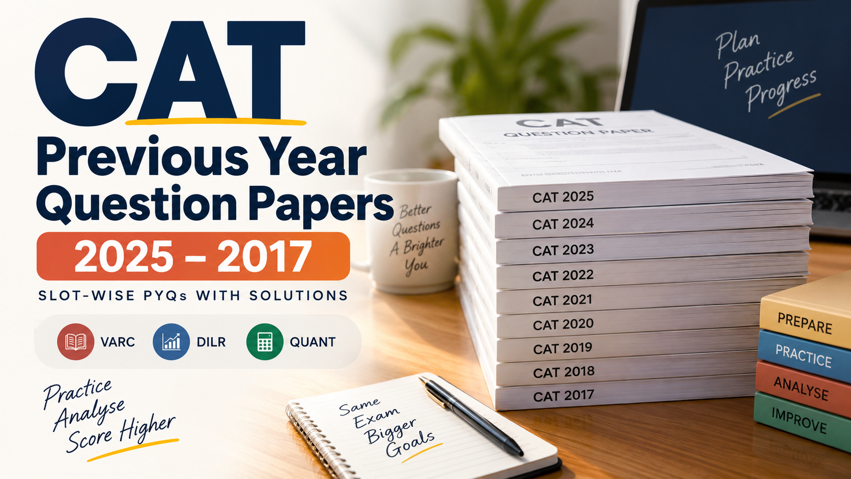 CAT Previous Year Question Papers 2025–2017: Slot-wise PYQs with Solutions